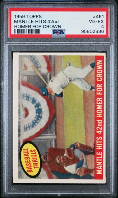 1959 Topps Mantle Hits 42nd Homer for Crown PSA 4 #461