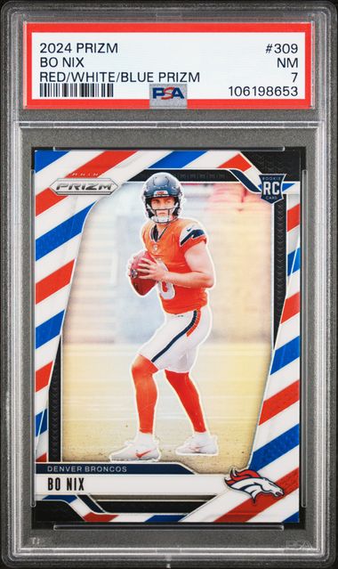 2024 Panini Prizm Red/White/Blue Prizm Bo Nix #309 PSA 7