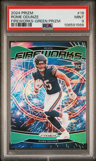2024 Prizm Rome Odunze Fireworks Green Prizm #19 PSA 9