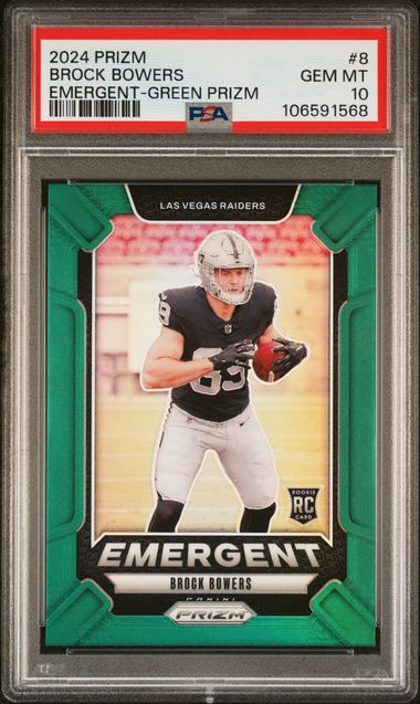 2024 Panini Brock Bowers Emergent Green Prizm #8 PSA 10