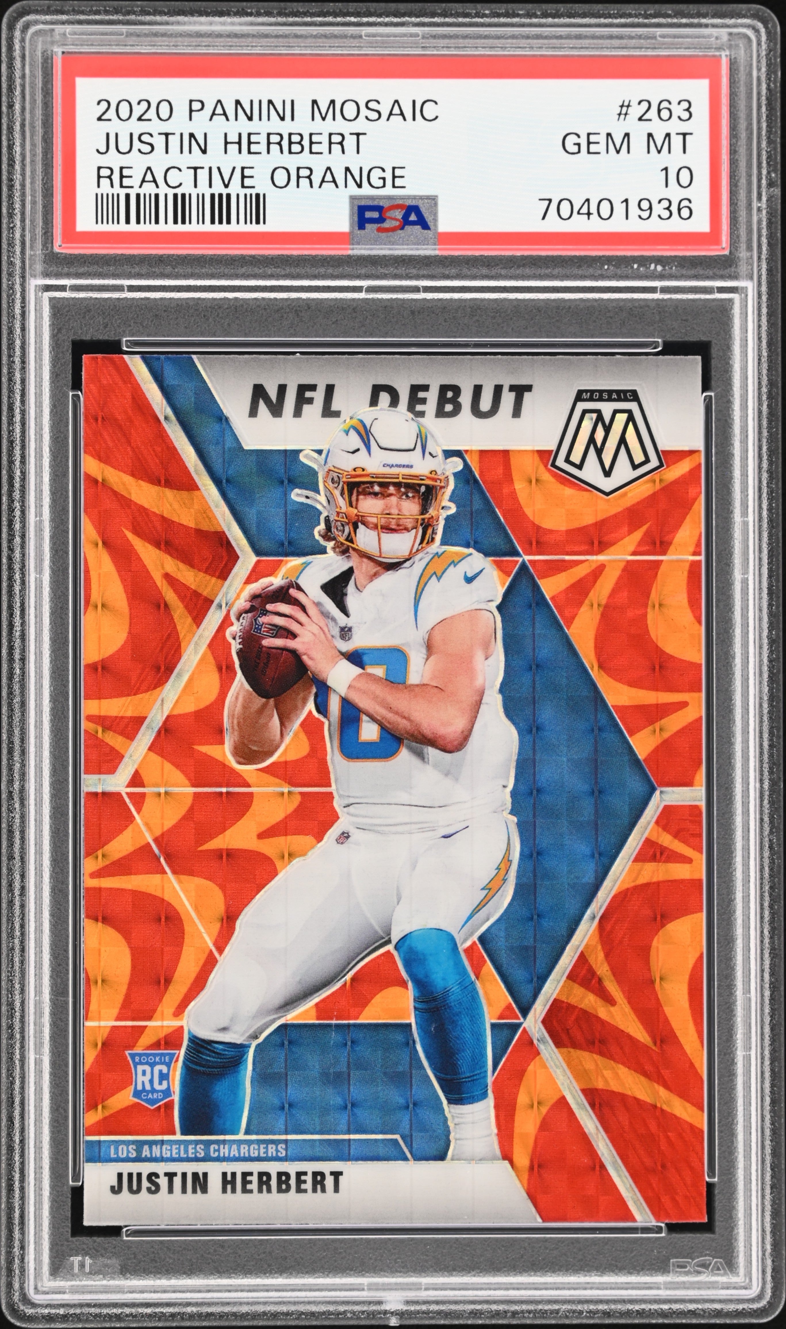 2020 Mosaic Justin Herbert Reactive Orange #263 PSA 10 Panini