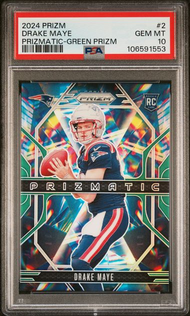2024 Panini Drake Maye Prizmatic Green Prizm #2 PSA 10 (B)