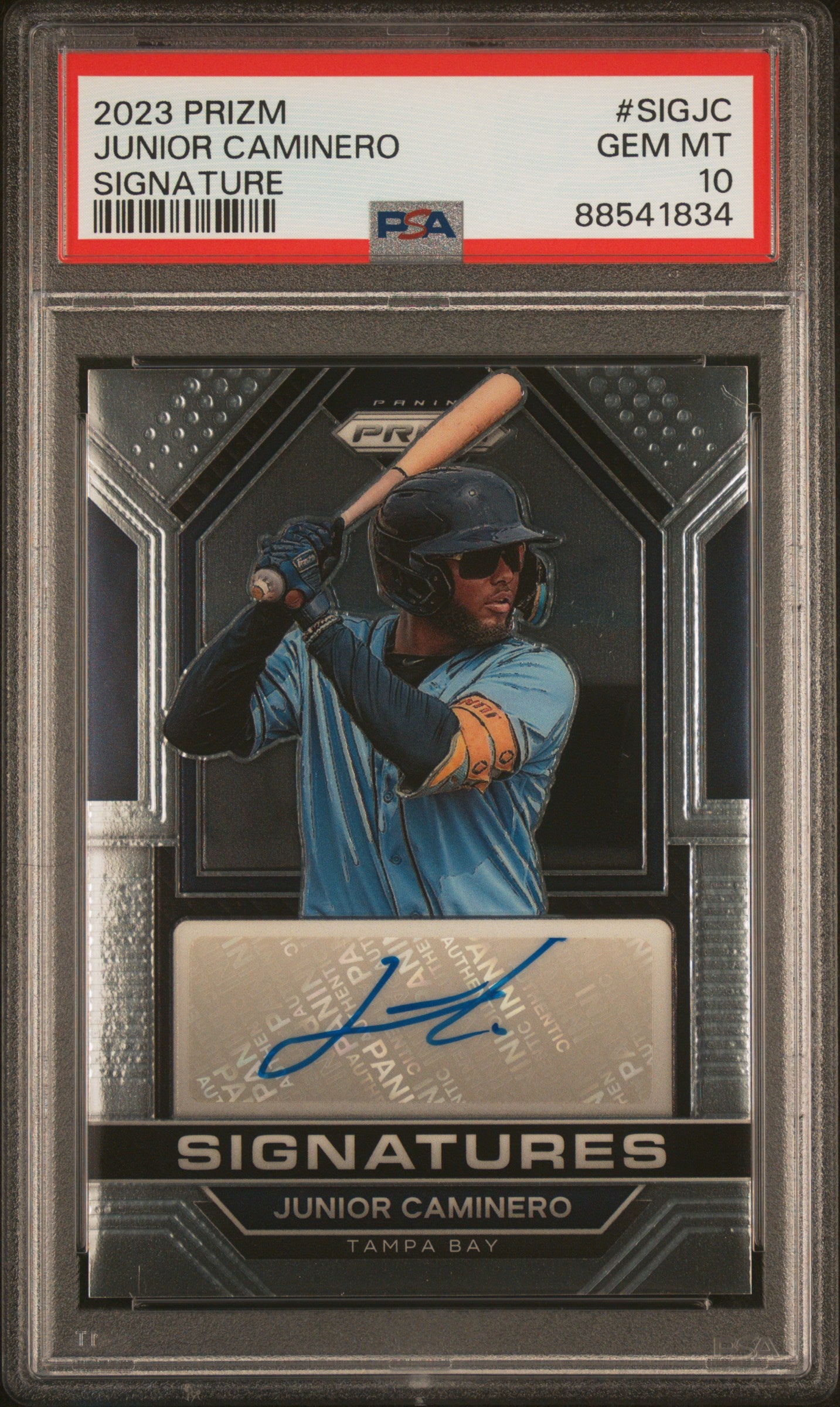 Junior Caminero 2023 Panini Prizm Signatures Signature #SIGJC PSA 10