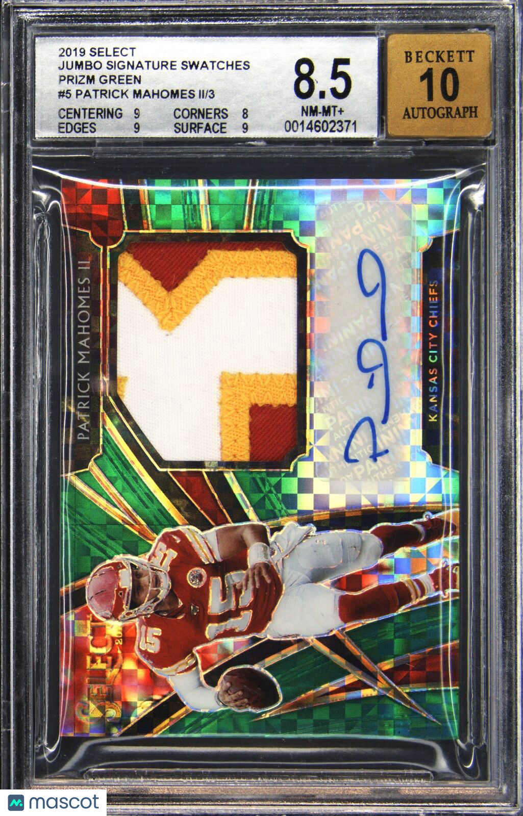 Panini Select Jumbo Signature Swatches Patrick Mahomes II #5 8.5 Autograde 10 Patch BGS 8.5