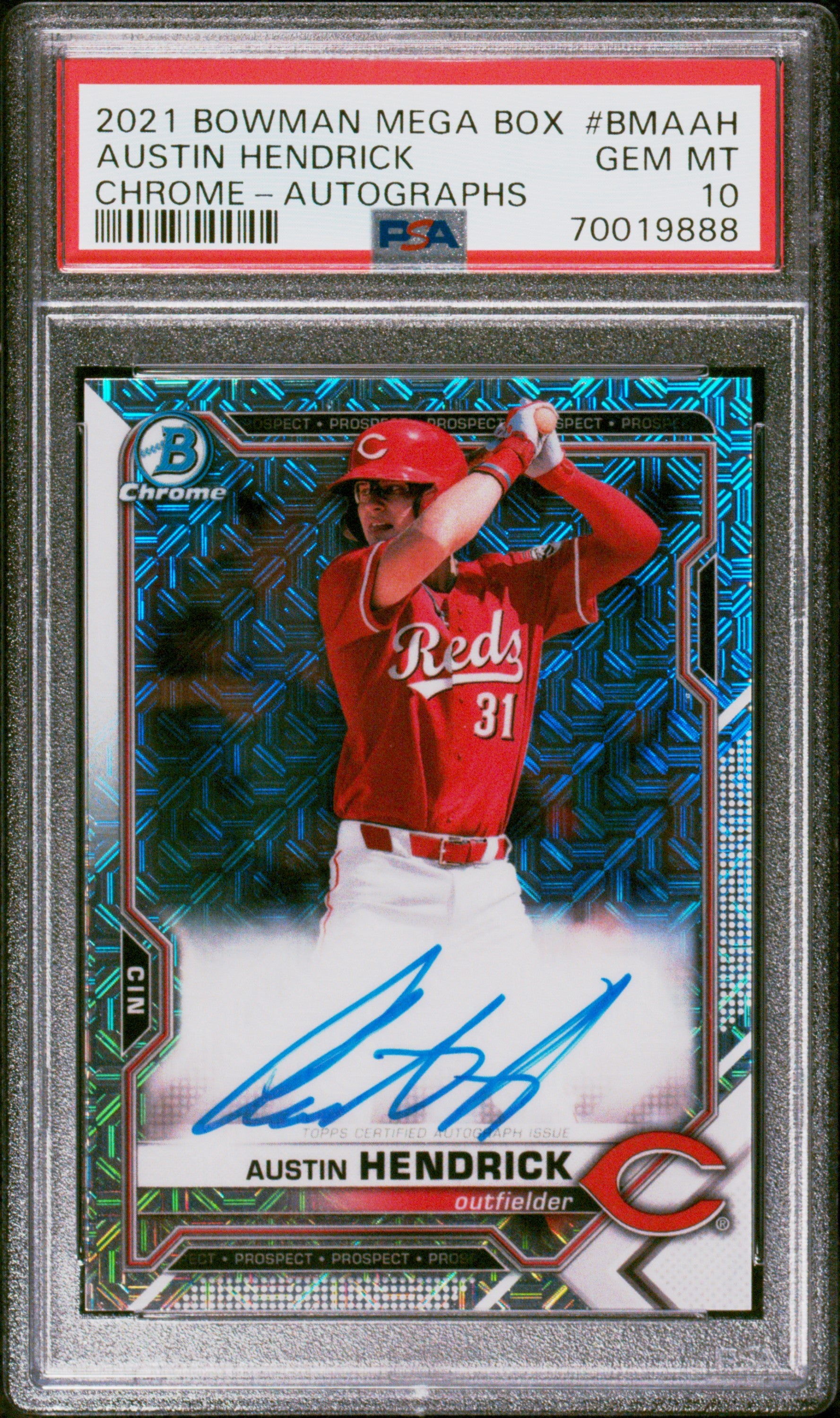 Austin Hendrick 2021 Bowman Mega Box Chrome Autographs #BMAAH PSA 10