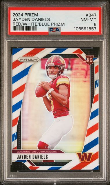 2024 Panini Red White Blue Prizm Jayden Daniels #347 PSA 8