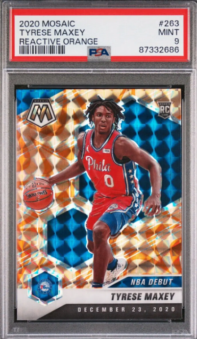 2020 Panini Tyrese Maxey Mosaic Reactive Orange Mosaic Prizm #263 PSA 9