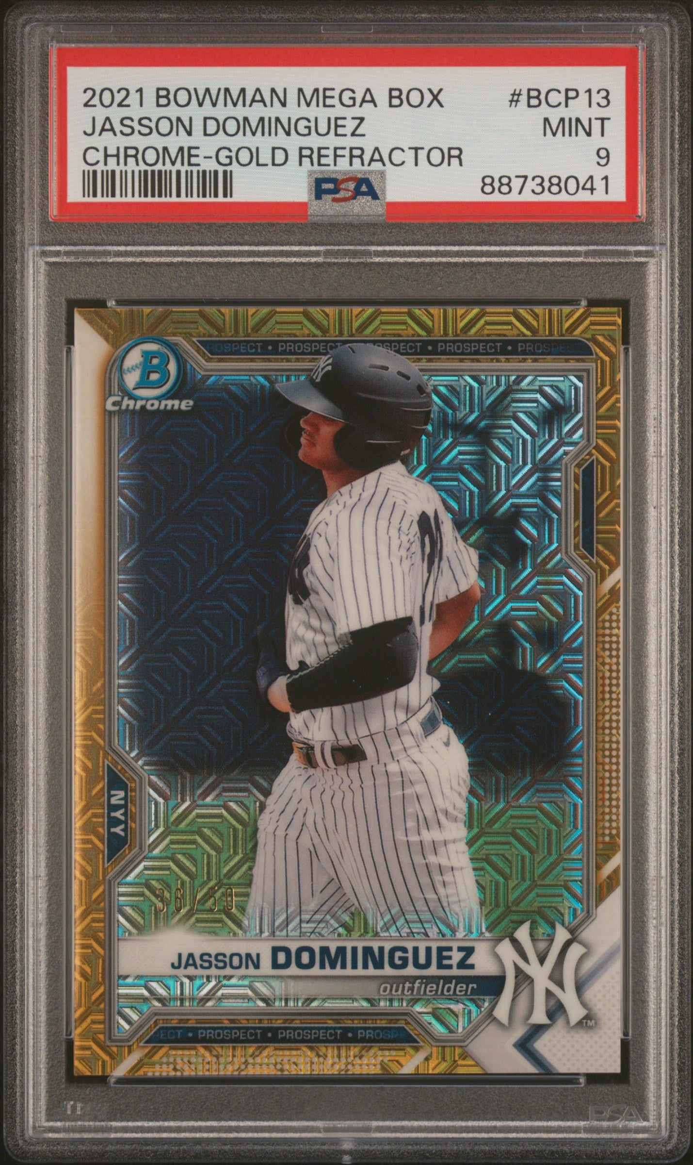 Jasson Dominguez 2021 Bowman Mega Box Chrome Gold Refractor #BCP13 PSA 9 /50