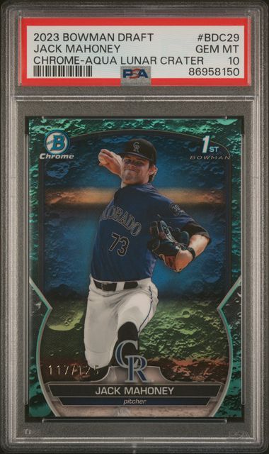 Jack Mahoney 2023 Bowman Draft Chrome Aqua Lunar Crater #BDC29 PSA 10