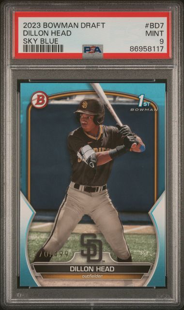 2023 Bowman Draft Dillon Head Sky Blue #BD7 PSA 9