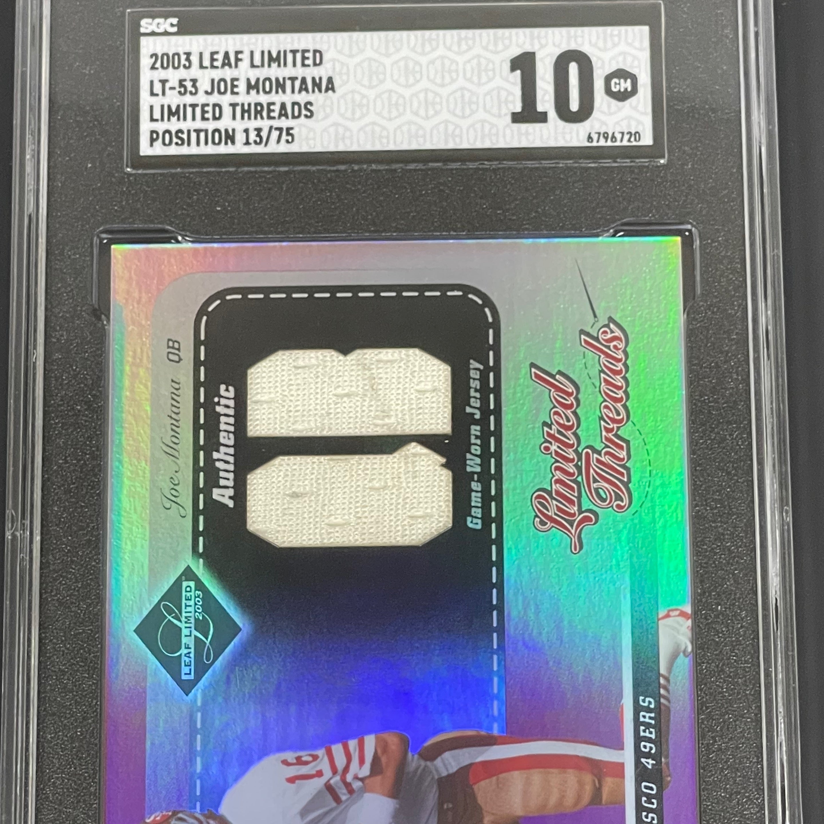 2003 Leaf Limited Joe Montana /75 Threads SGC 10