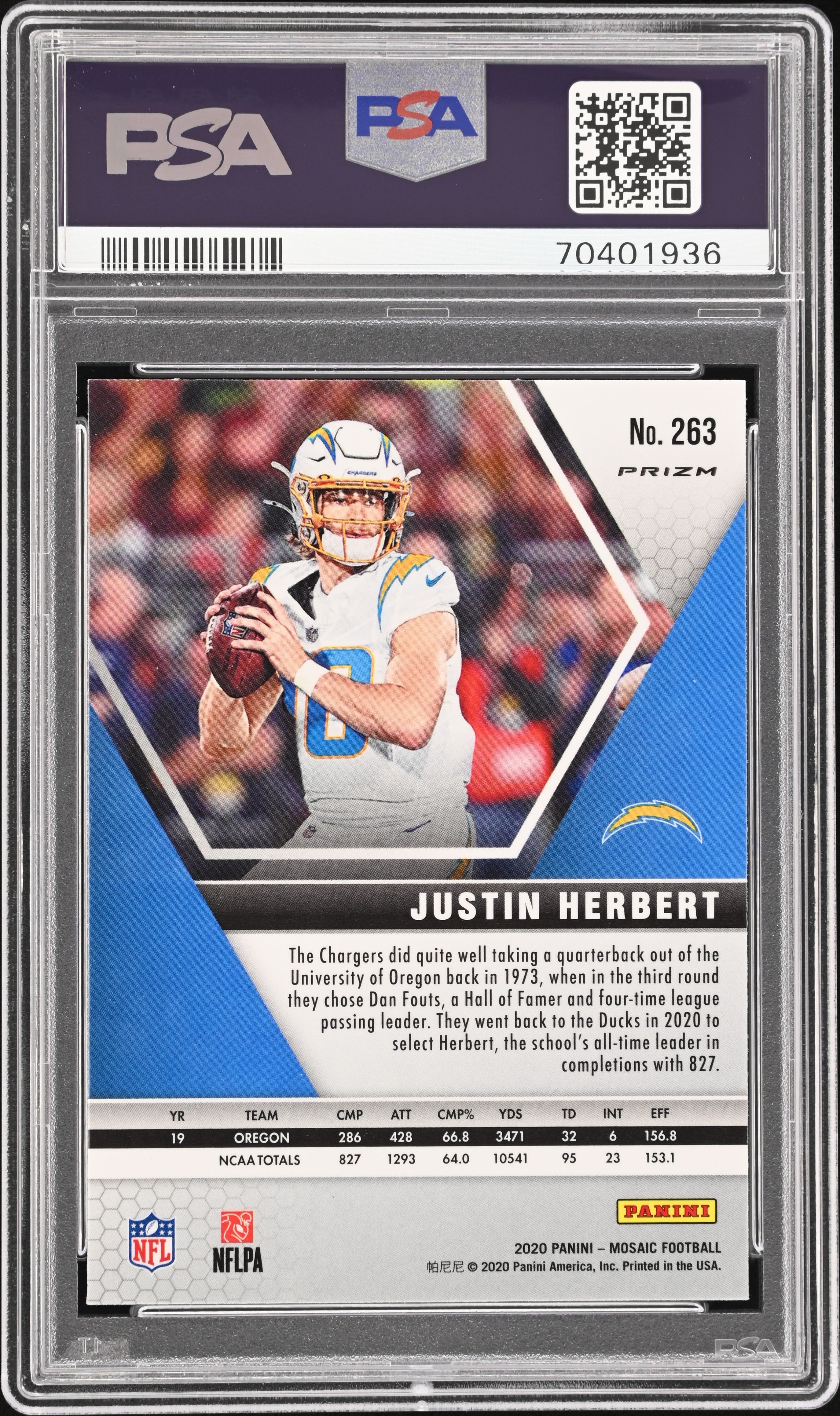 2020 Panini Mosaic Justin Herbert Reactive Orange #263 PSA 10