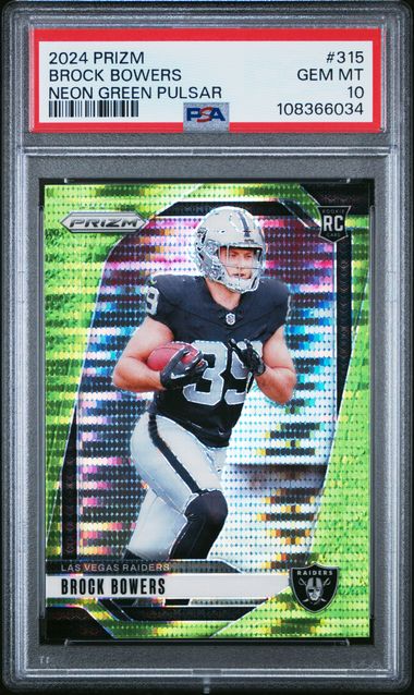 2024 Panini Prizm Brock Bowers Neon Green Pulsar PSA 10