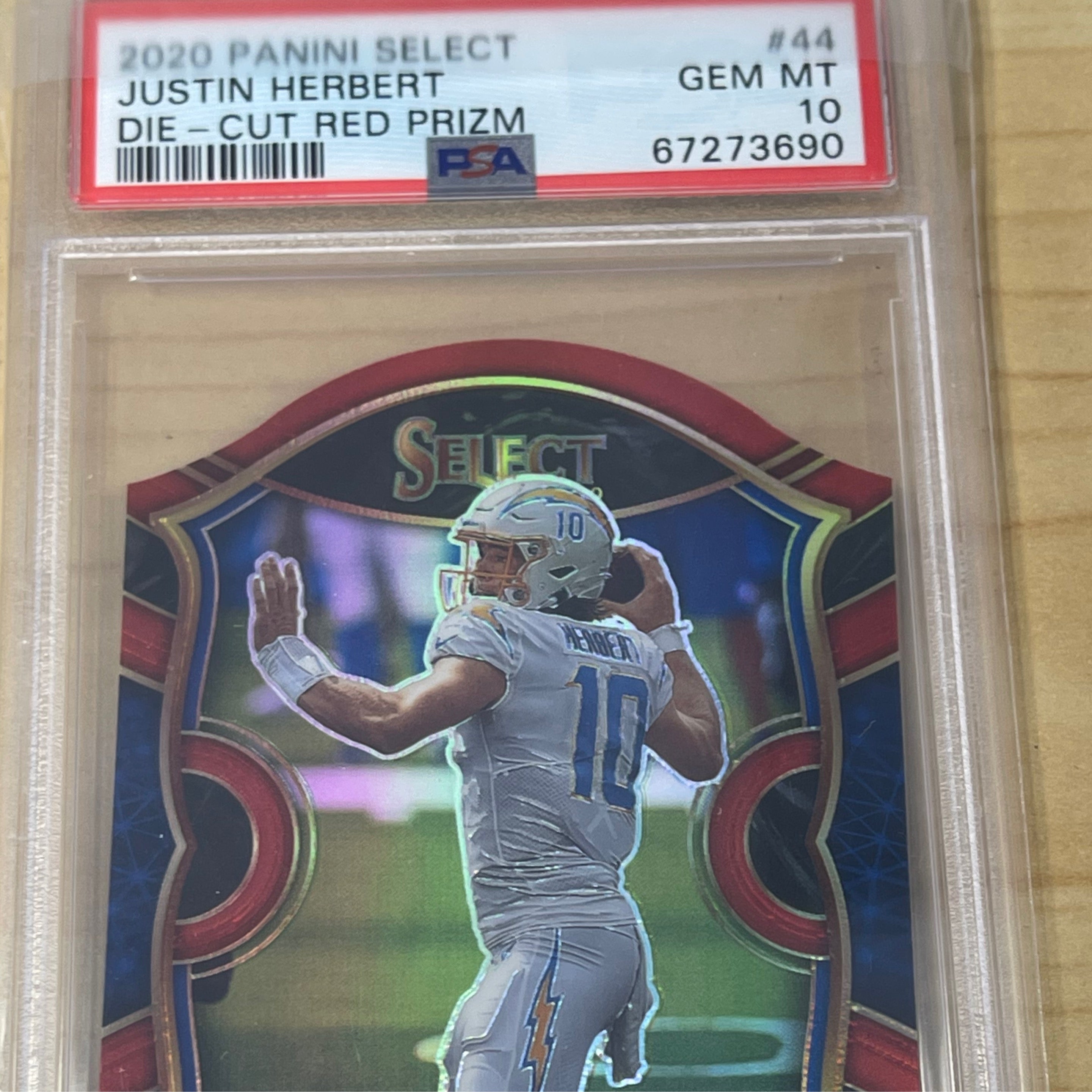 Justin Herbert	2020 Panini Select 	#44 Die Cut Red Prizm PSA 10