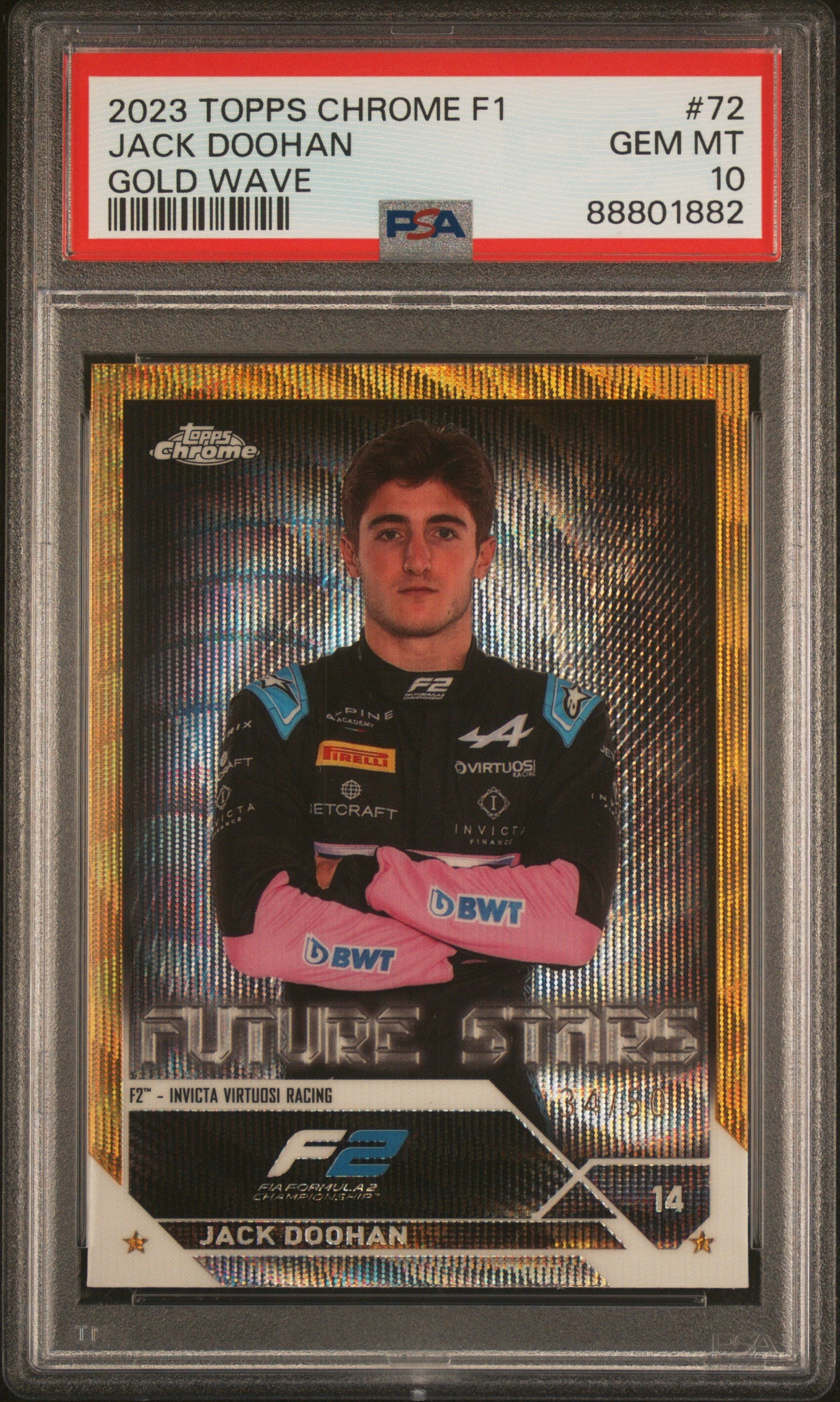 Jack Doohan 2023 Topps Chrome Formula 1 Gold Wave #72 PSA 10