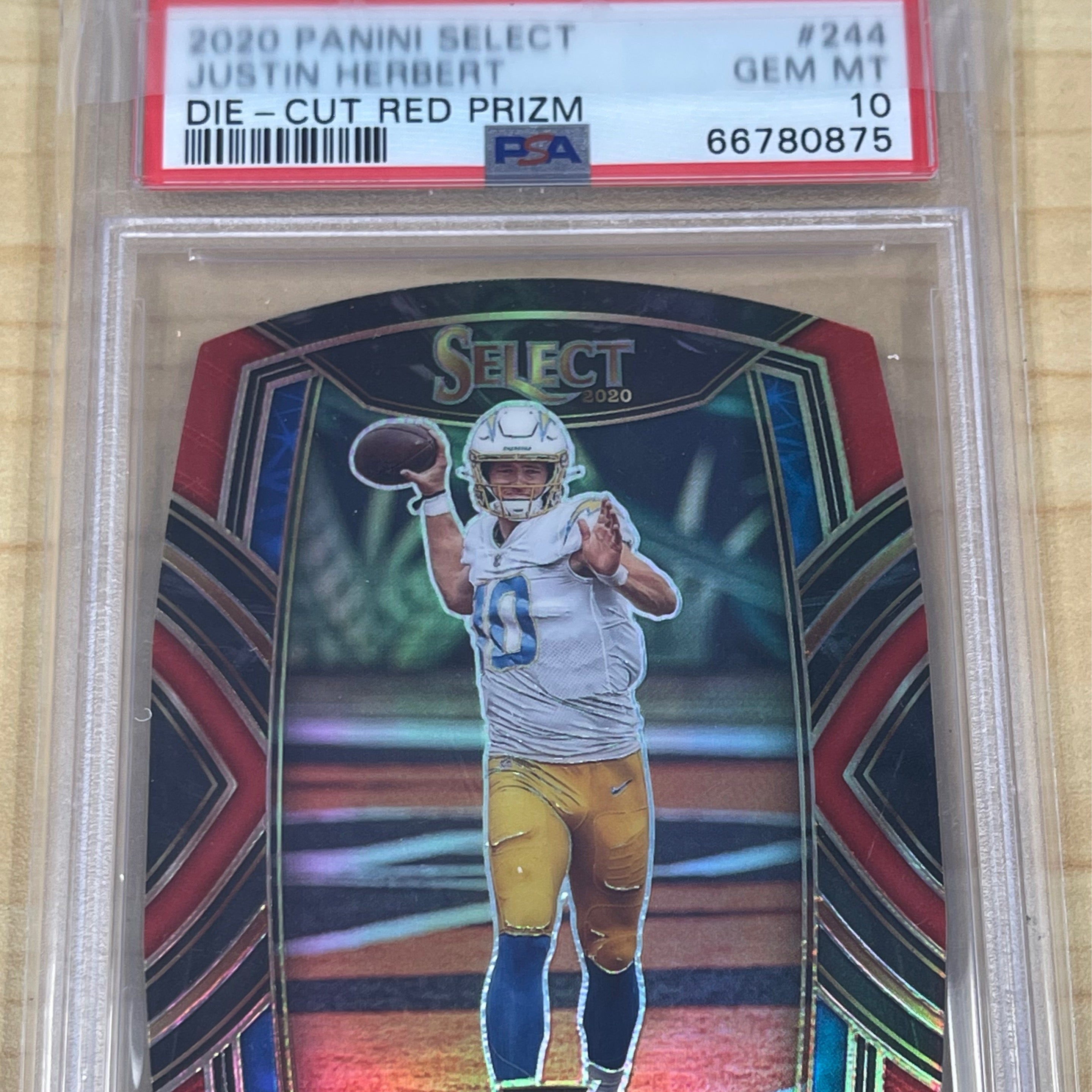 Justin Herbert	2020 Panini Select	 #244 Die Cut Red Prizm PSA 10