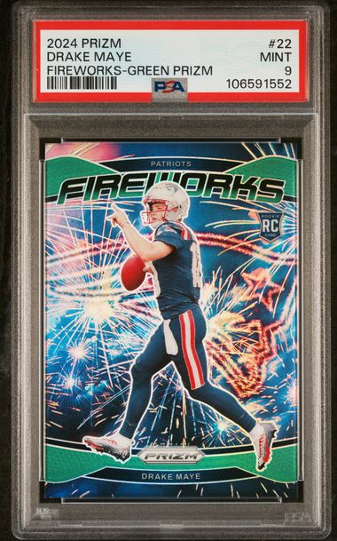 2024 Prizm Drake Maye Fireworks Green Prizm #22 PSA 9