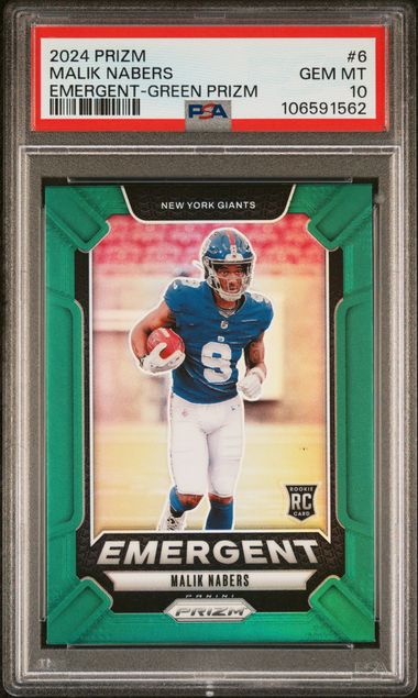 2024 Panini Malik Nabers Emergent Green Prizm #6 PSA 10 (B)