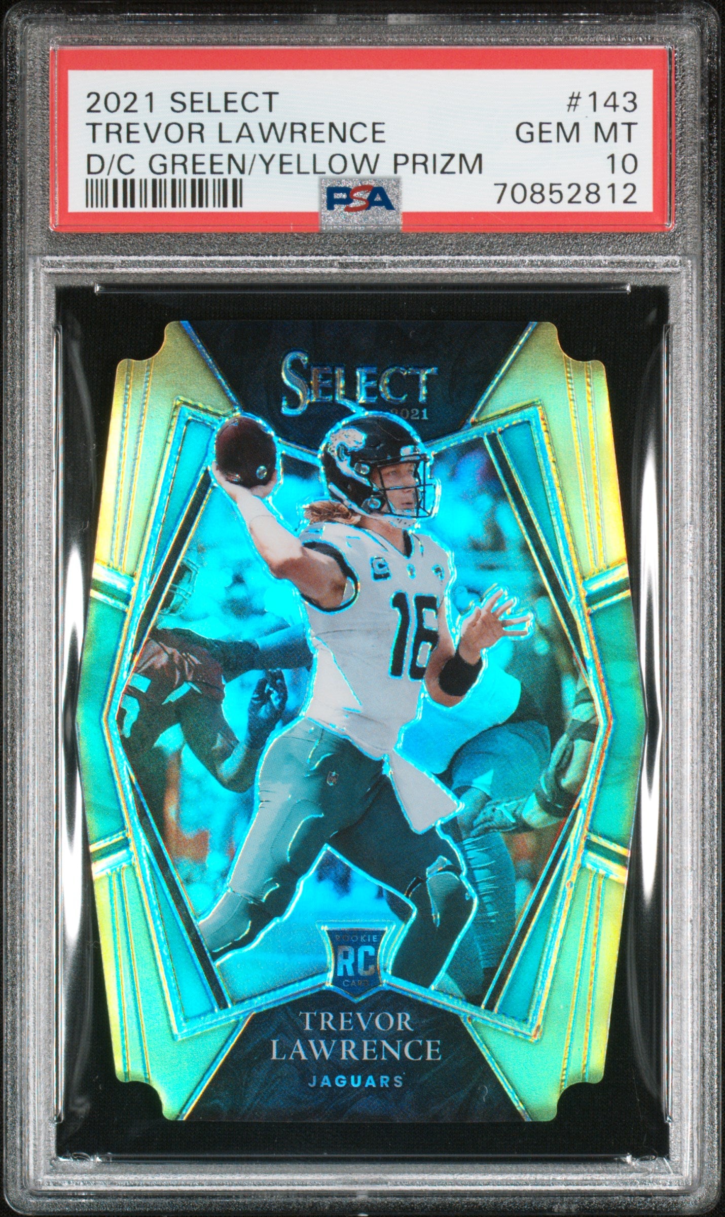 2021 Panini Select Trevor Lawrence #143 Die Cut Green/Yellow Prizm PSA 10