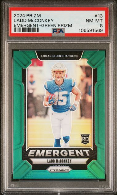 2024 Prizm Ladd McConkey Emergent Green Prizm #13 PSA 9