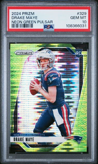 2024 Panini Prizm Drake Maye Neon Green Pulsar #329 PSA 10