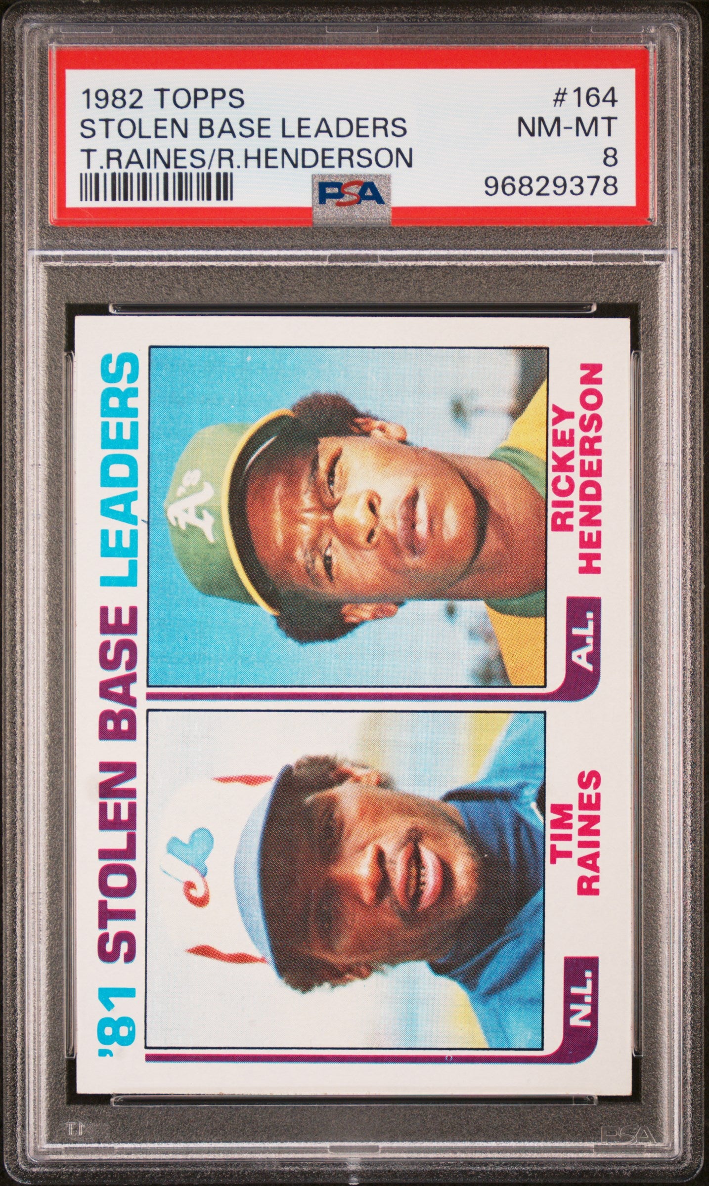 1982 Topps Tim Raines/Rickey Henderson #164 PSA 8