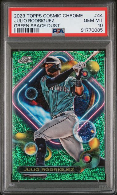 2023 Topps Cosmic Chrome Julio Rodriguez Green Space Dust /75 #44 PSA 10