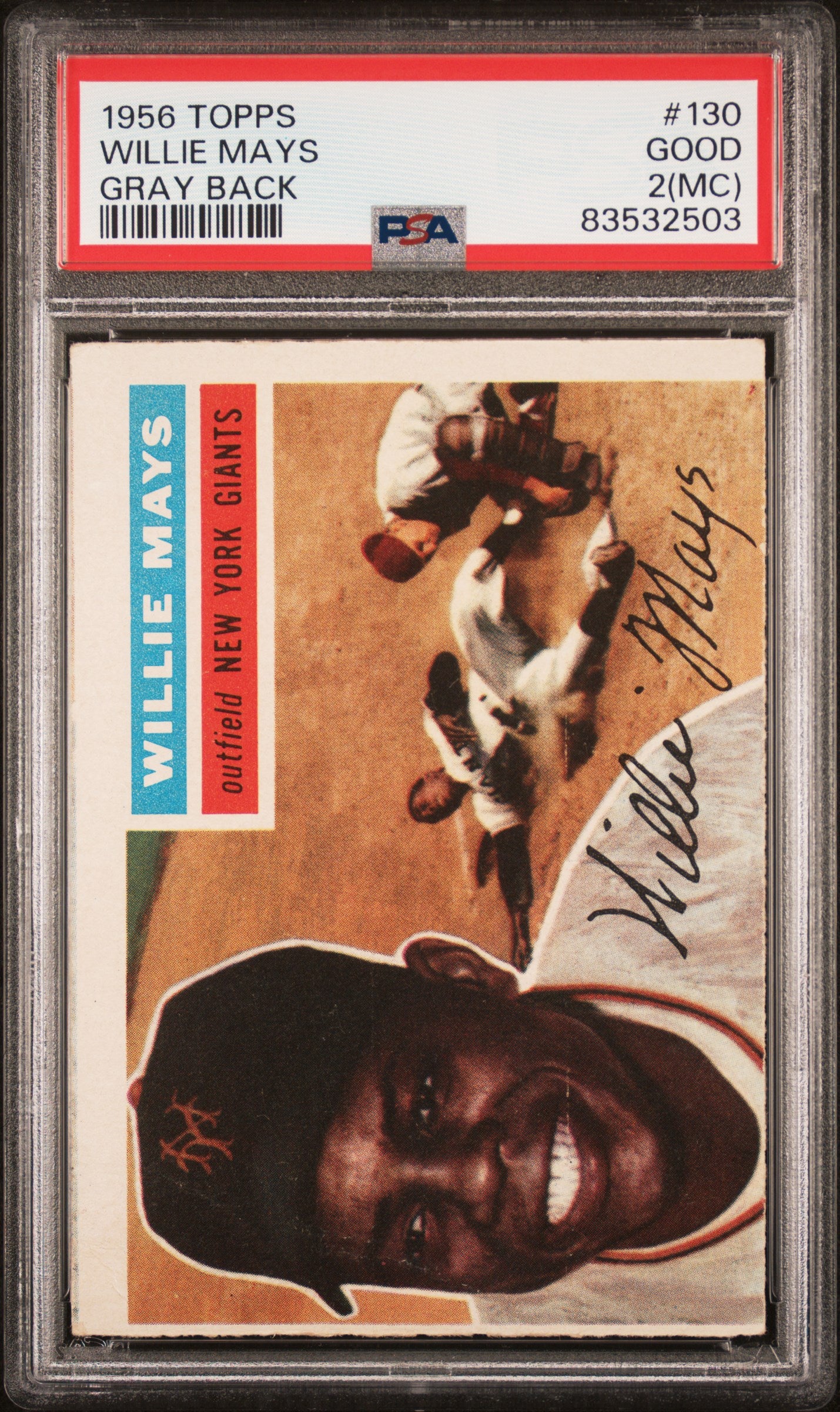 1956 Topps Willie Mays Gray Back MC #130 PSA 2