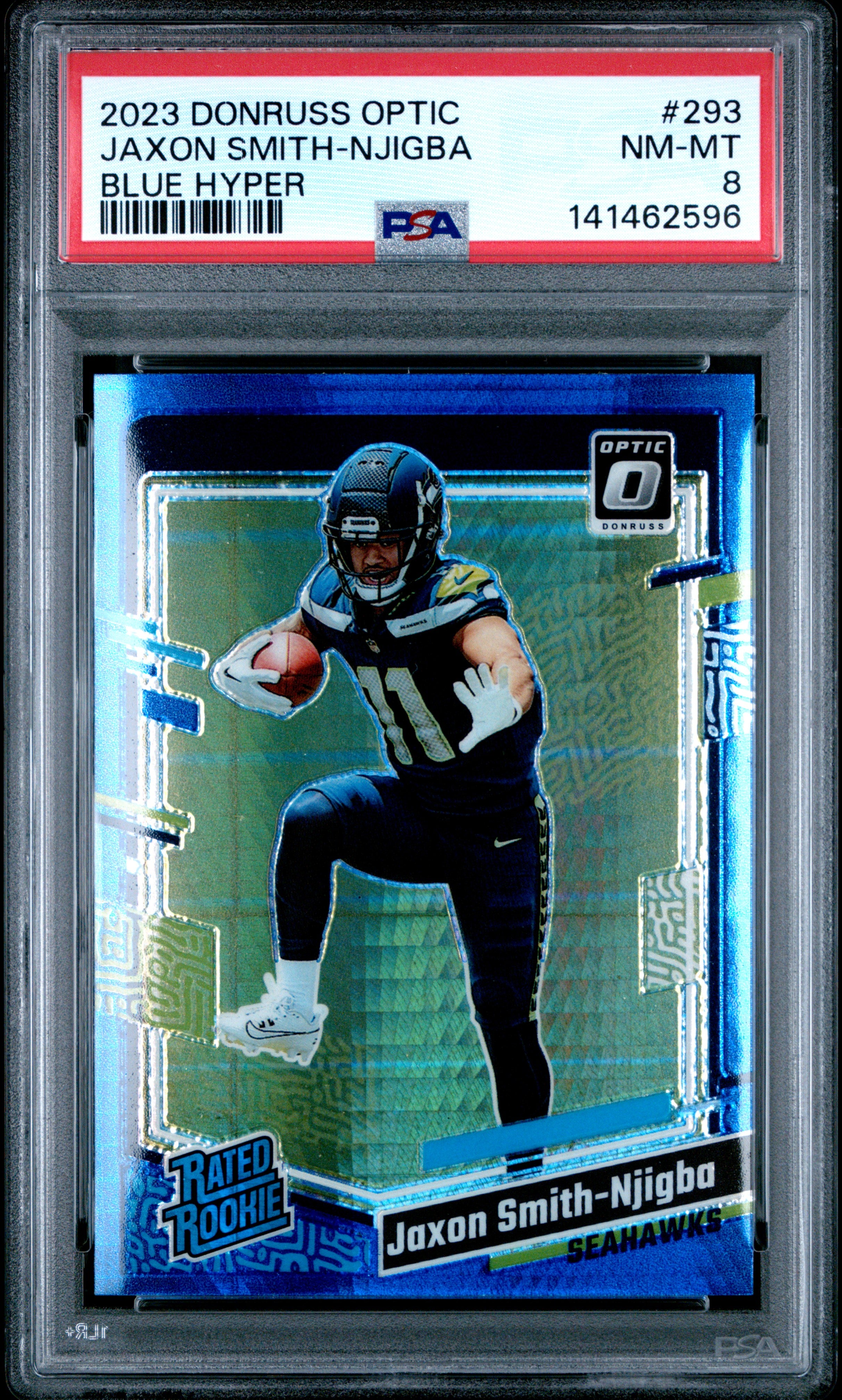 2023 Panini Donruss Optic 293 Jaxon Smith-Njigba Blue Hyper PSA 8