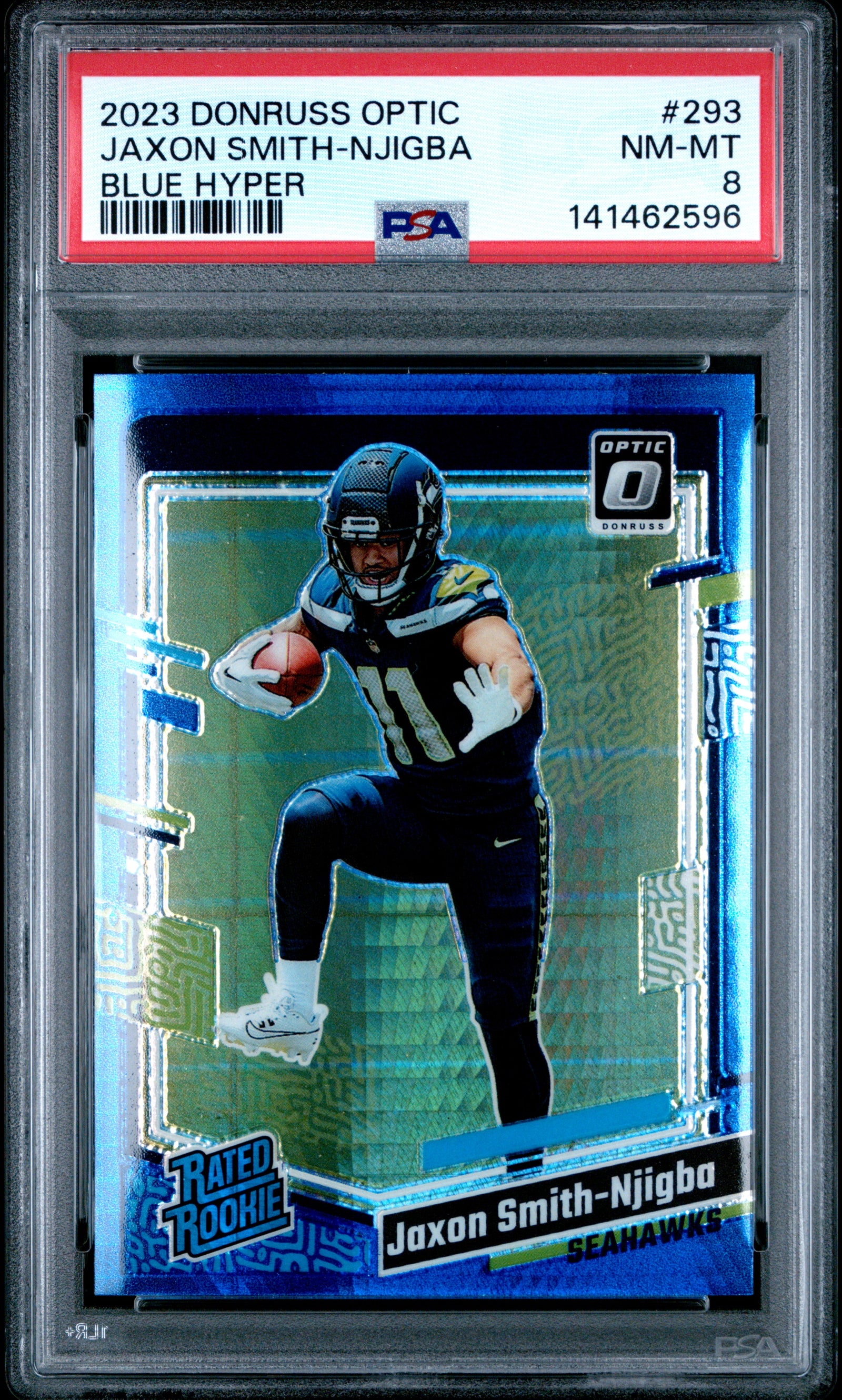 2023 Panini Donruss Optic 293 Jaxon Smith-Njigba Blue Hyper PSA 8