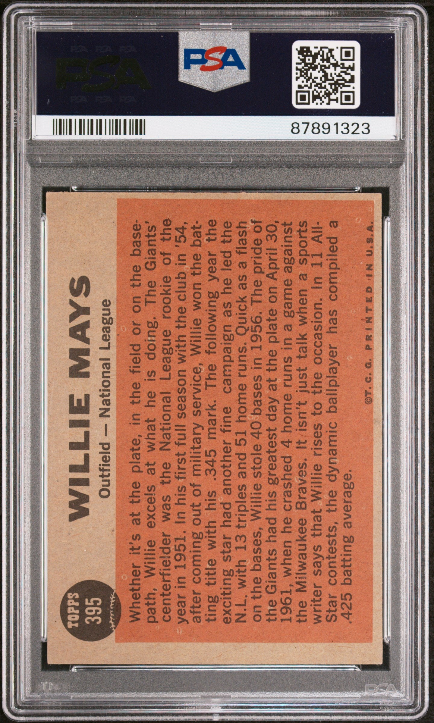 1962 Topps 395 Willie Mays All Star PSA 6