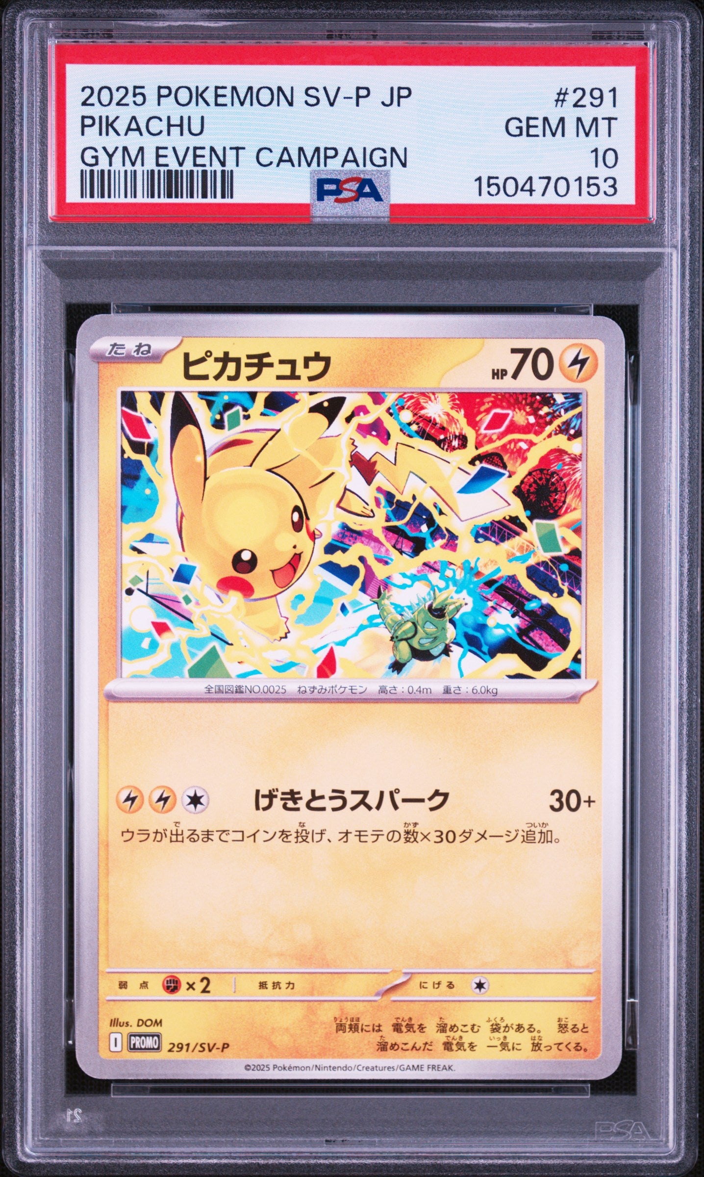 2025 POKEMON JAPANESE SV-P PROMO 291 PIKACHU GYM EVENT CAMPAIGN PSA 10 - front