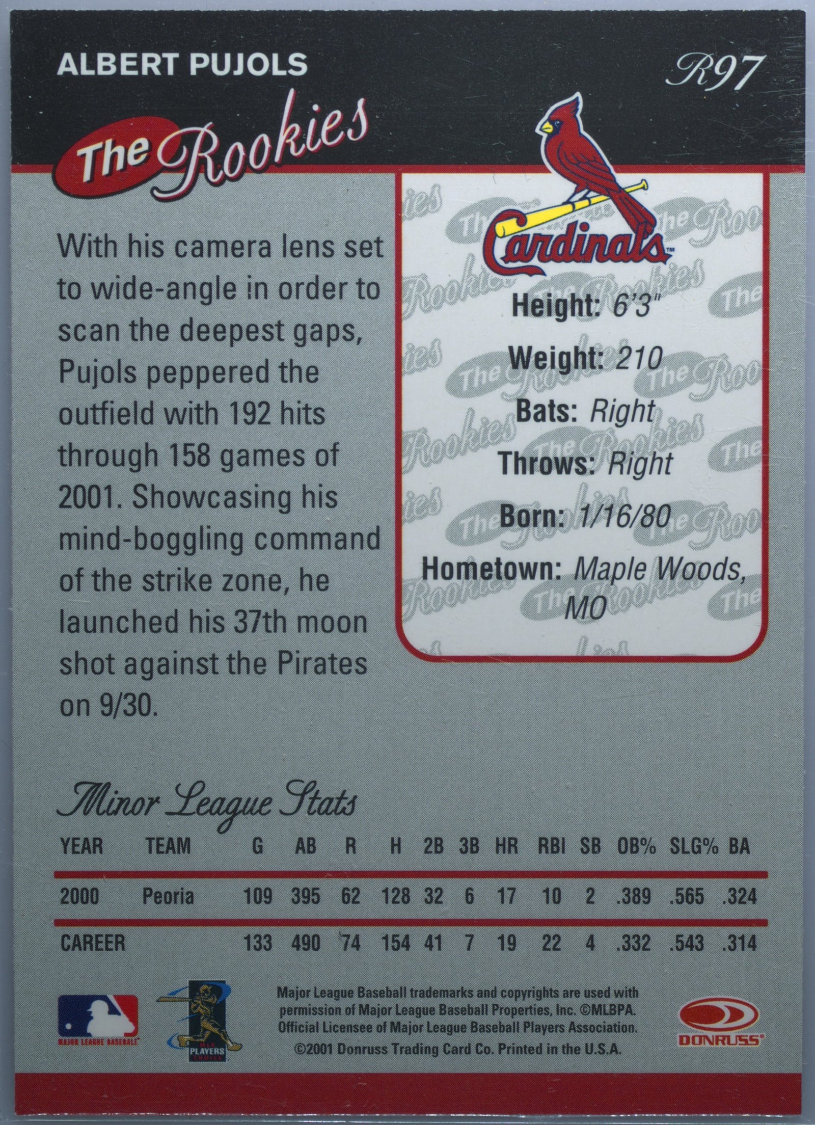 2001 Donruss Rookies R97 Albert Pujols  PSA 8