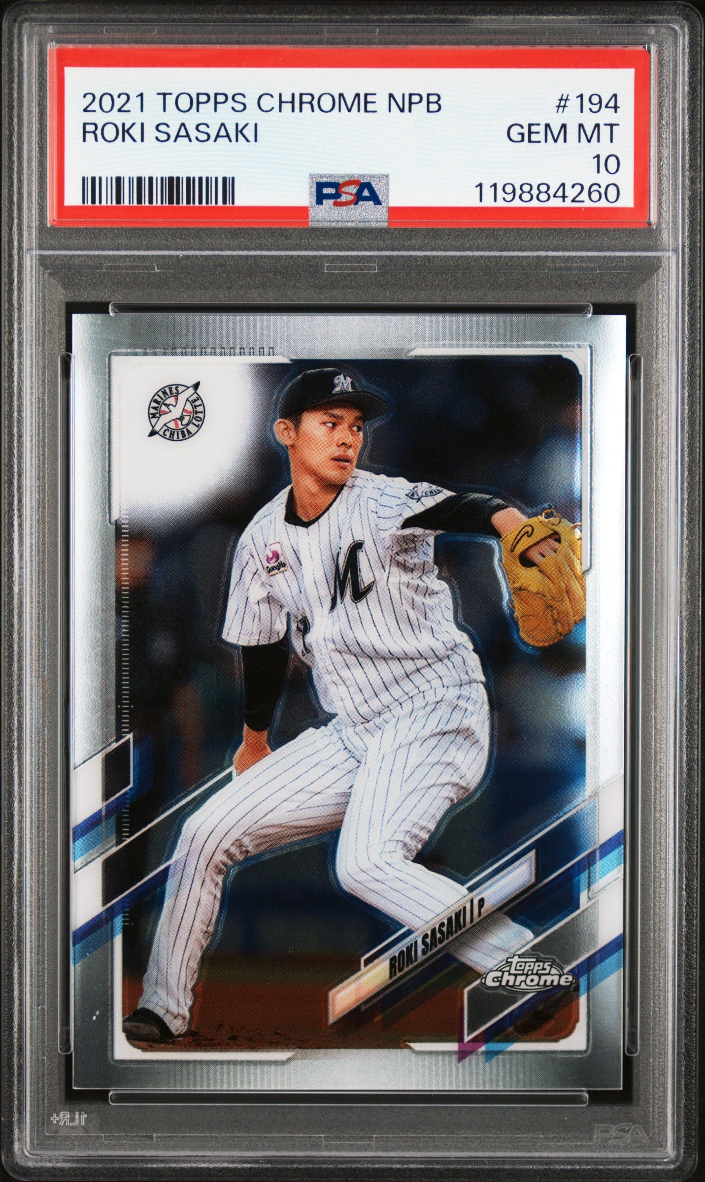 2021 TOPPS CHROME NIPPON PROFESSIONAL BASEBALL 194 ROKI SASAKI PSA 10 - front