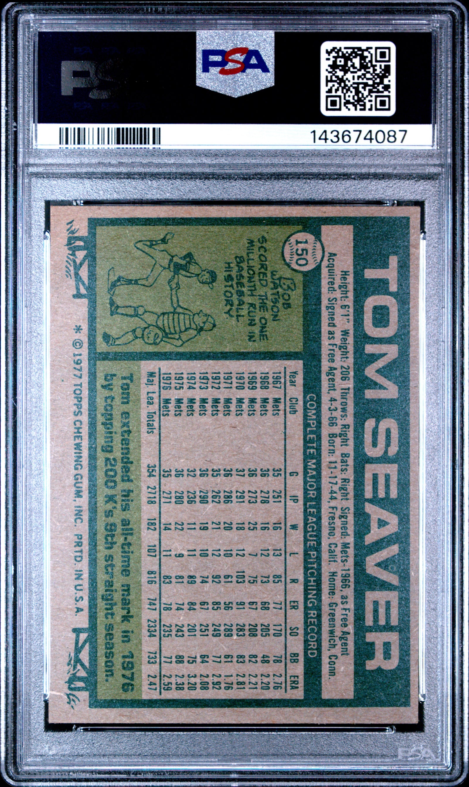 1977 Topps 150 Tom Seaver  PSA 7