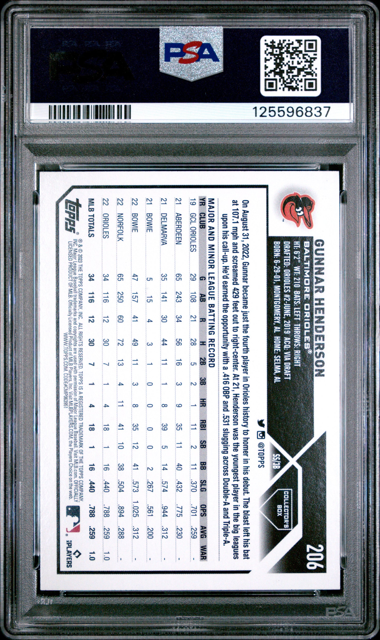 2023 Topps 206 Gunnar Henderson Silver Foil PSA 9