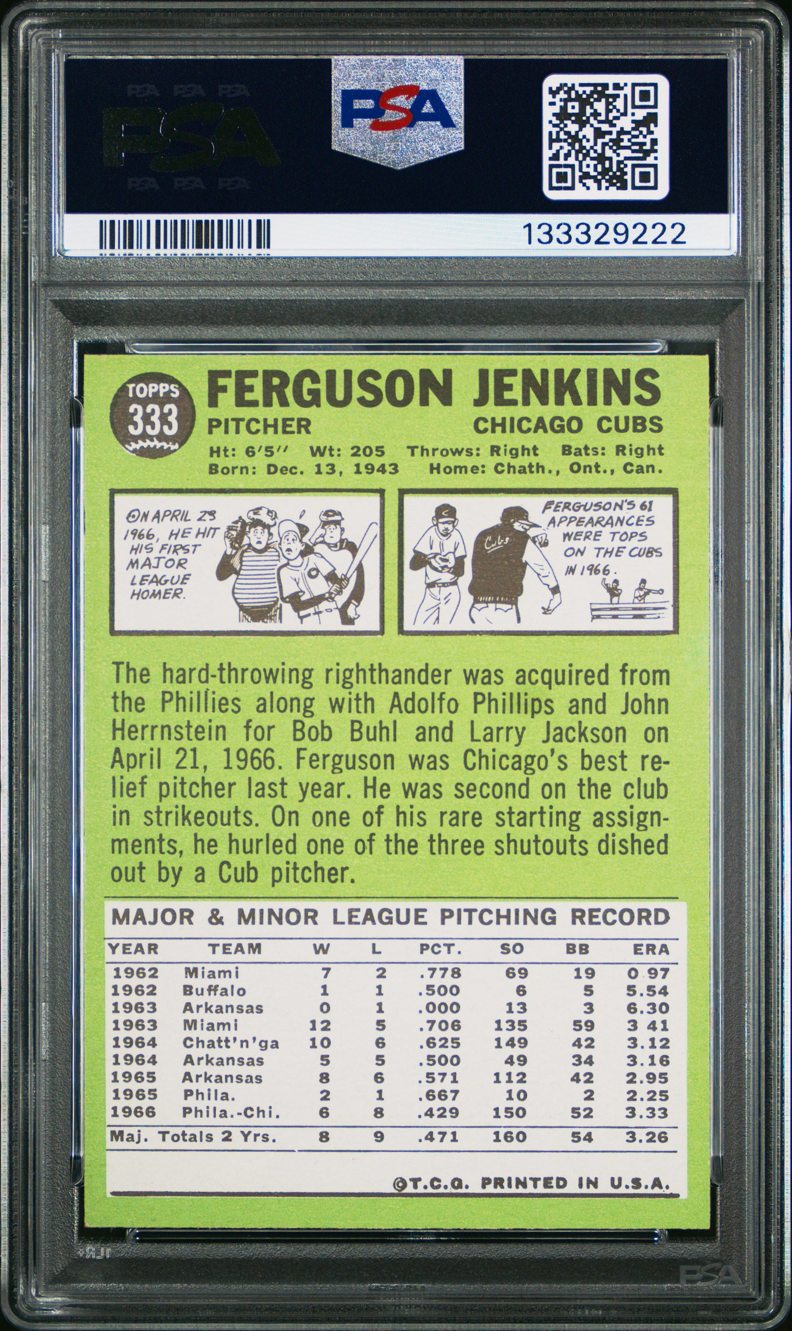 1967 Topps 333 Ferguson Jenkins PSA 6
