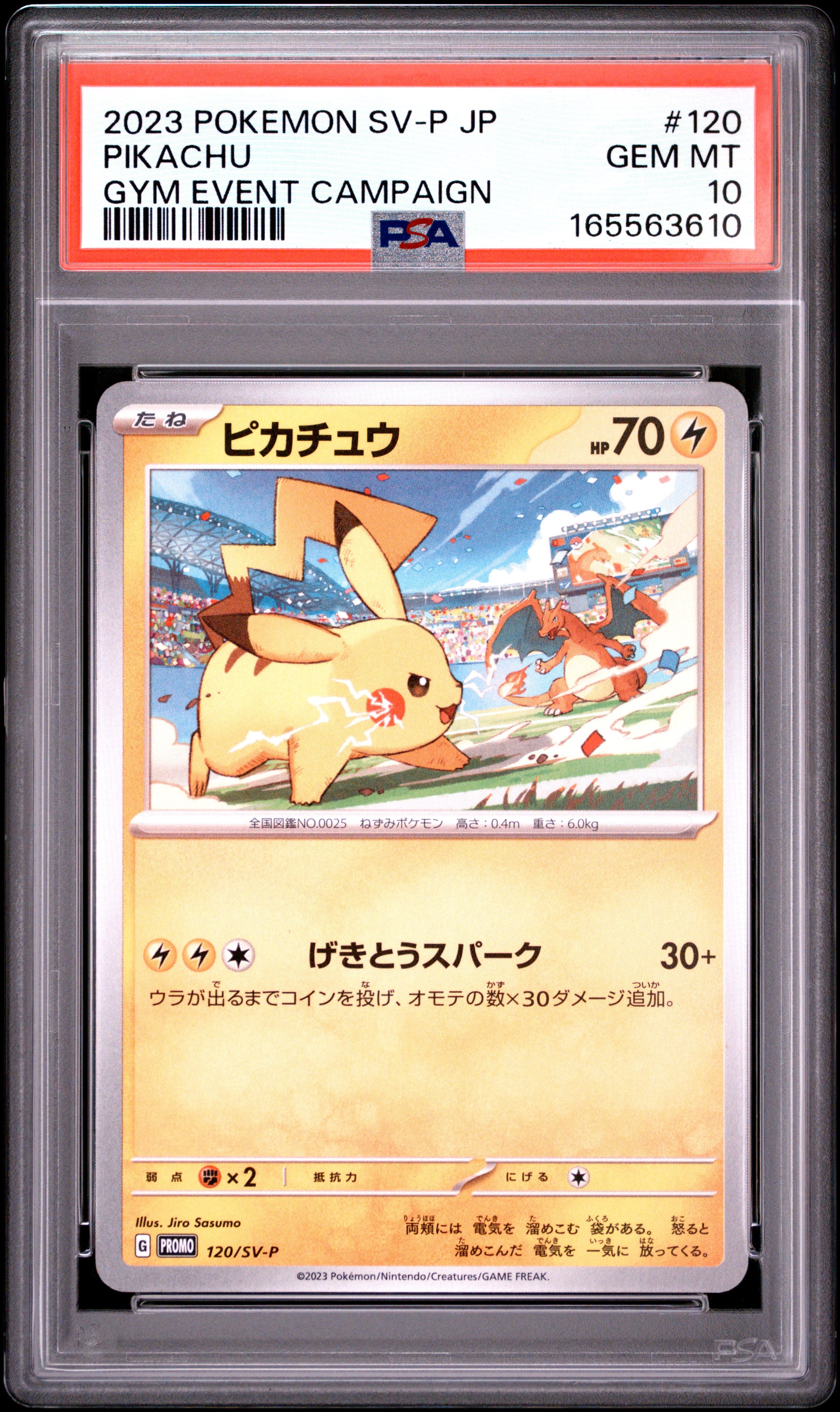 2023 POKEMON JAPANESE SV-P PROMO 120 PIKACHU GYM EVENT CAMPAIGN PSA 10 - front