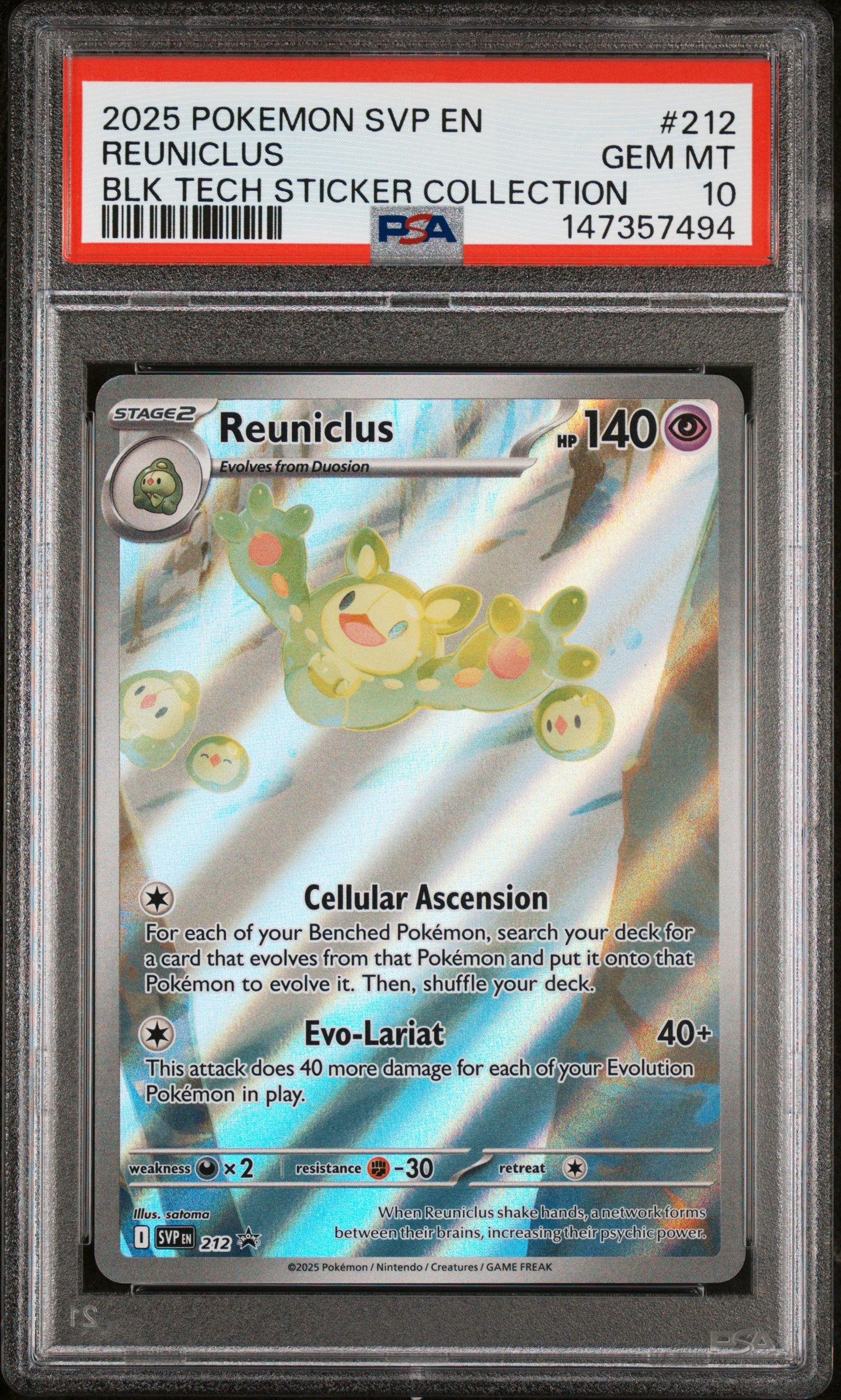 2025 POKEMON SVP EN-SV BLACK STAR PROMO 212 REUNICLUS BLACK BOLT TECH STICKER COLLECTION PSA 10 - front