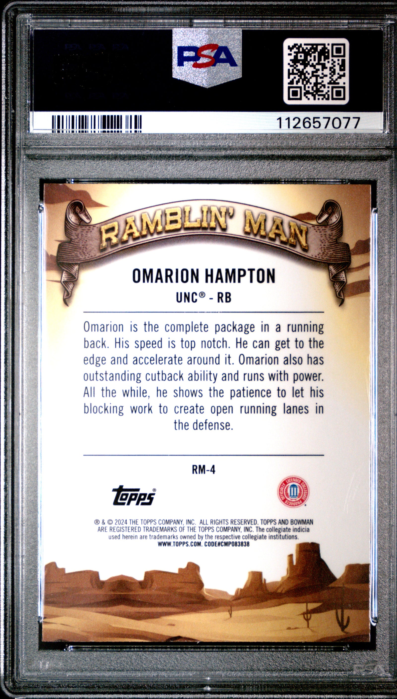 2024 Bowman University Chrome Ramblin' Man Rm4 Omarion Hampton PSA 10