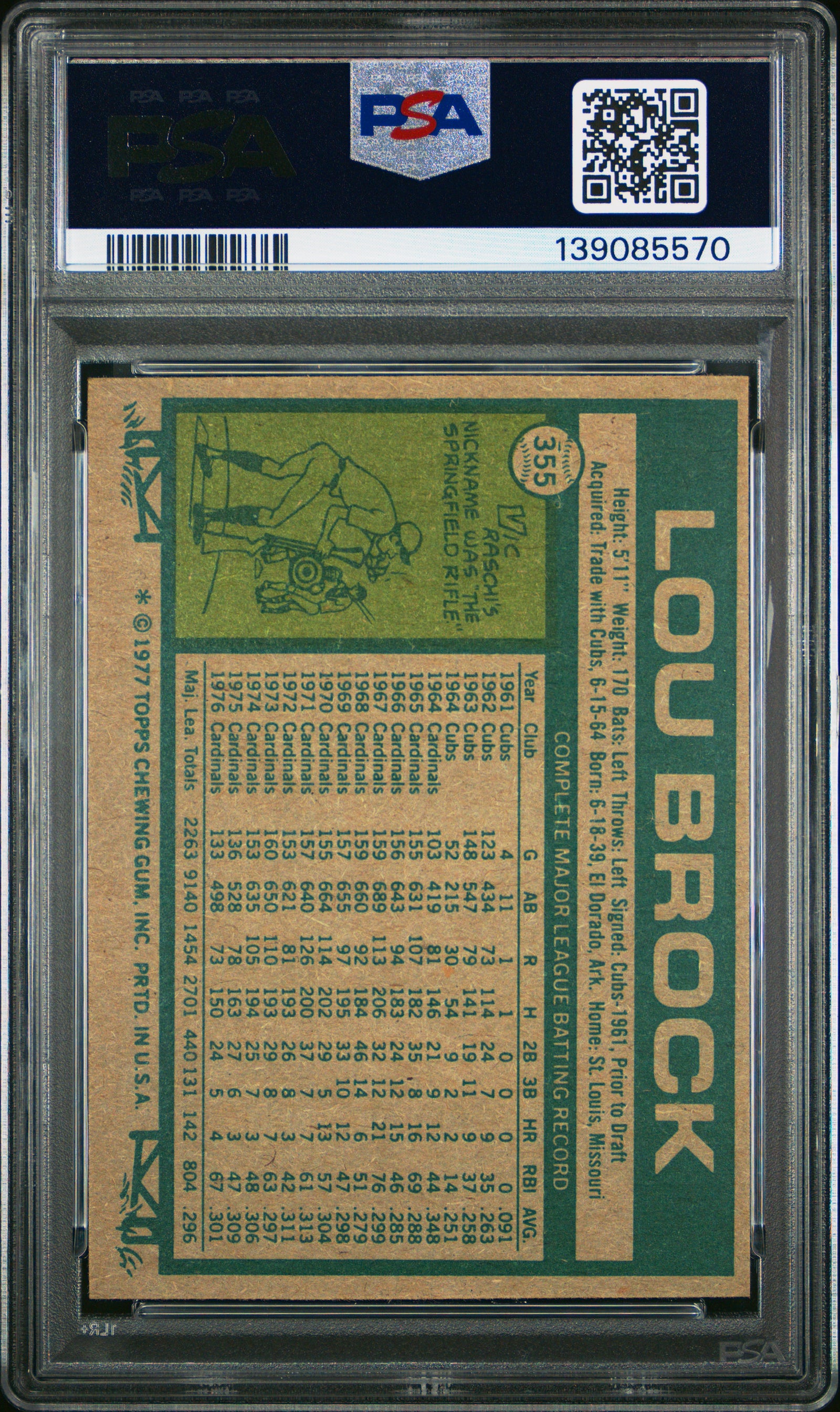 1977 Topps 355 Lou Brock  PSA 8