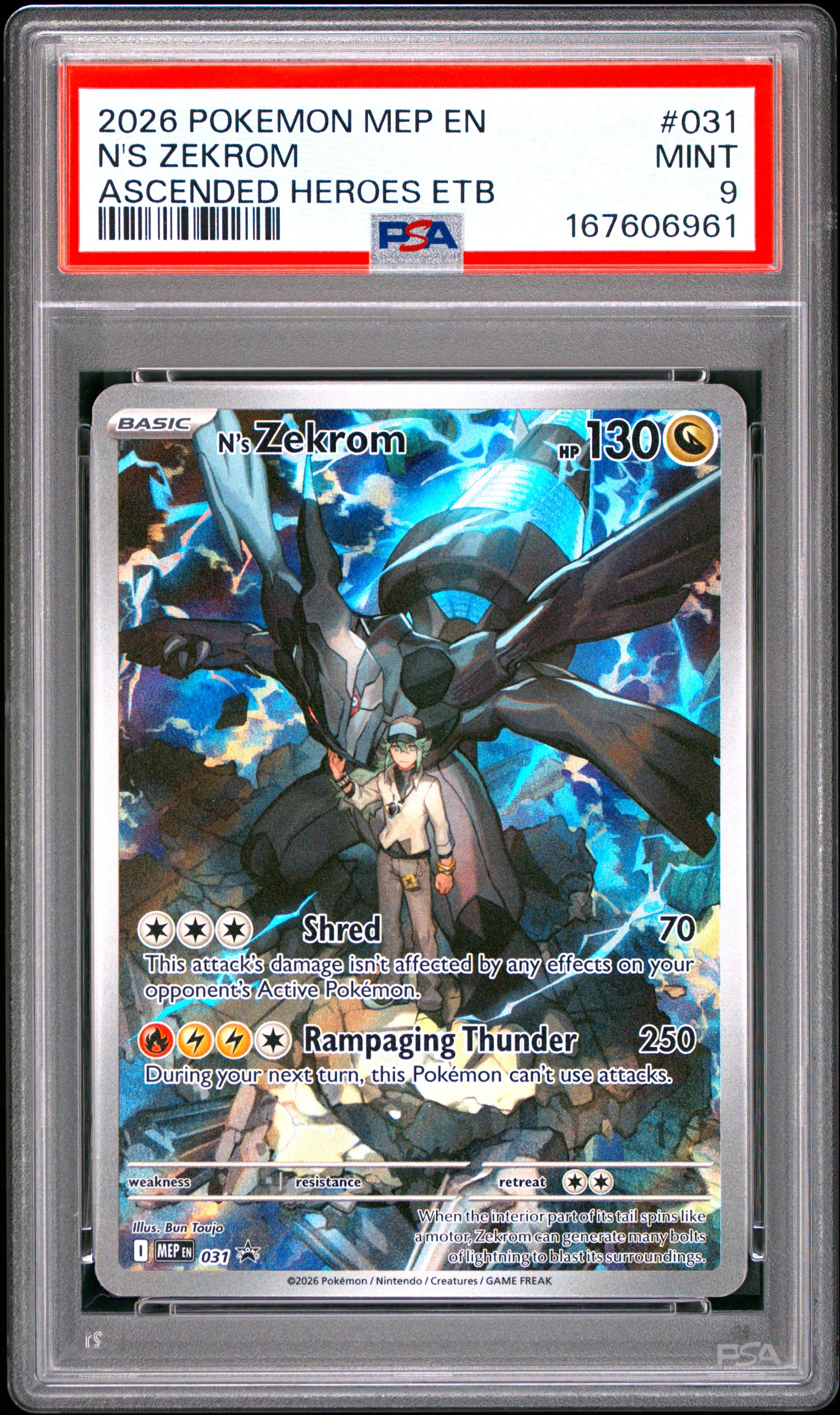 2026 POKEMON MEP EN-ME BLACK STAR PROMO 031 N'S ZEKROM ASCENDED HEROES ELITE TRAINER BOX PSA 9 - front