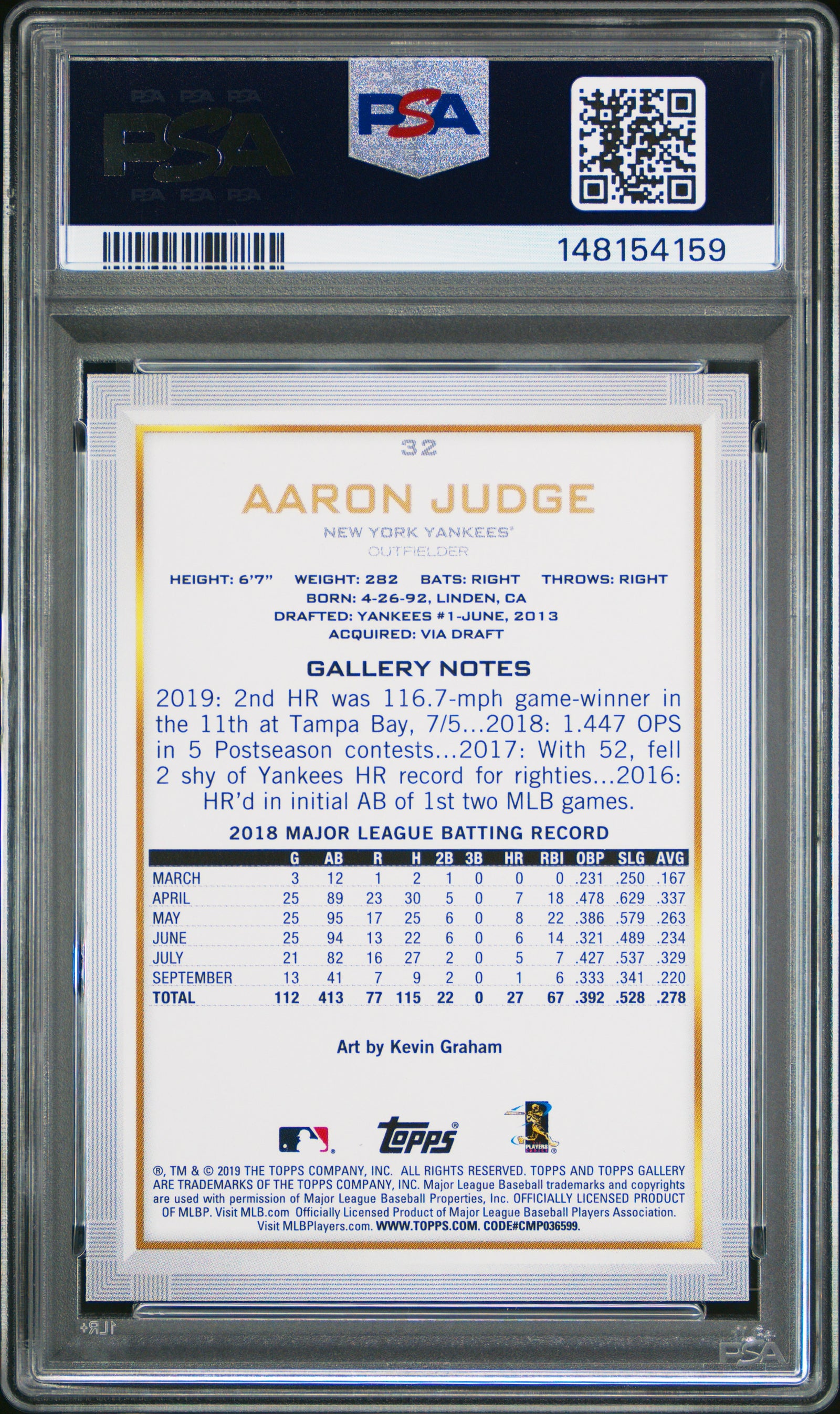 2019 Topps Gallery 32 Aaron Judge  PSA 10