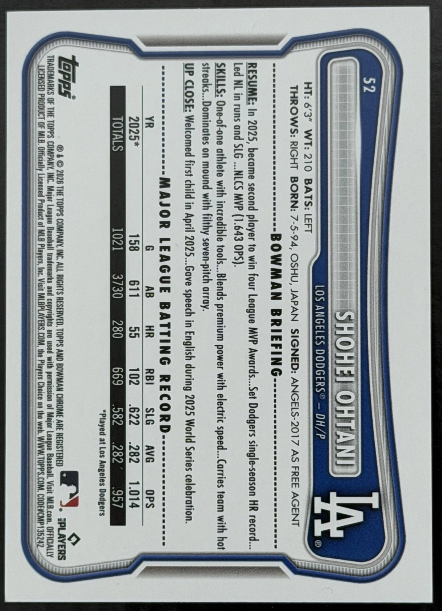 2026 Bowman Shohei Ohtani Blue /150 Dodgers