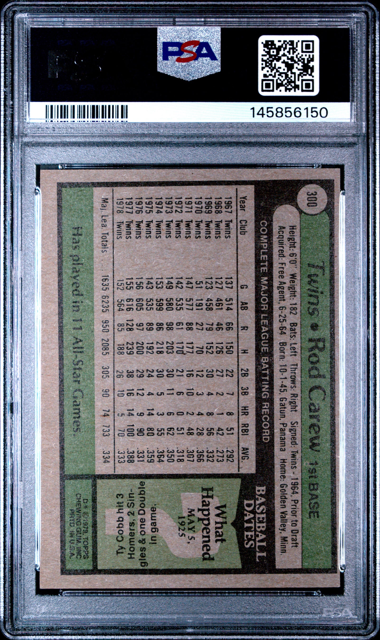 1979 Topps 300 Rod Carew PSA 7