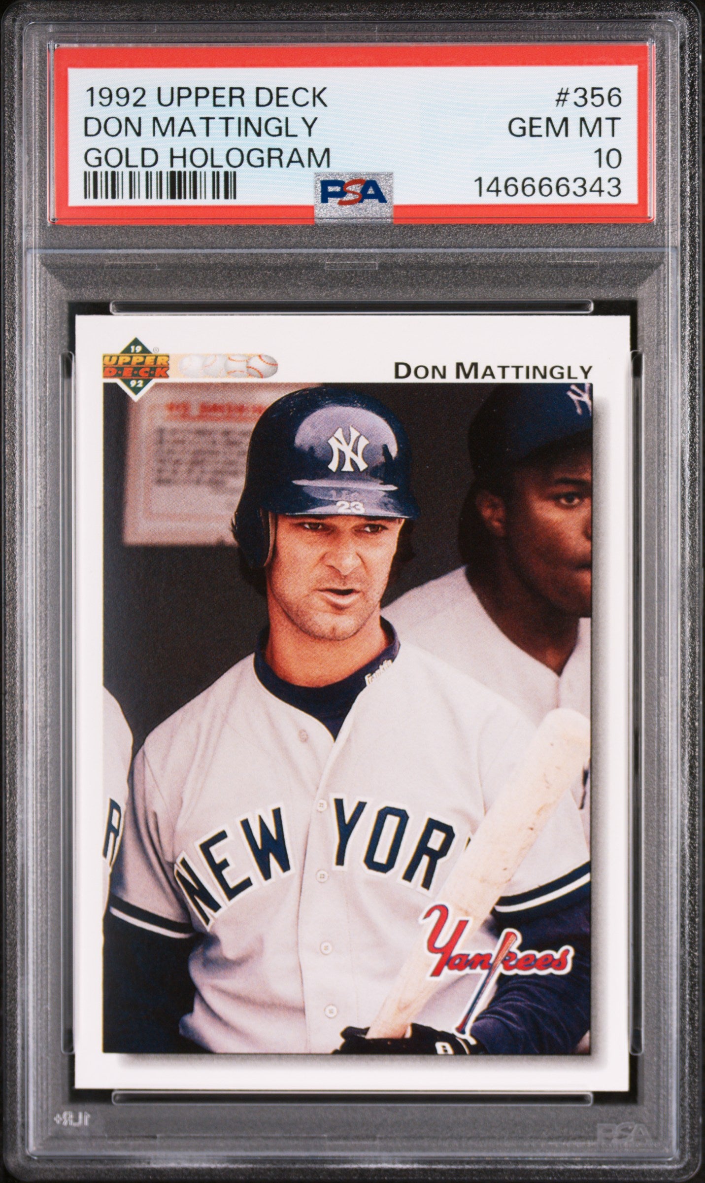 1992 UPPER DECK 356 DON MATTINGLY GOLD HOLOGRAM PSA 10 - front