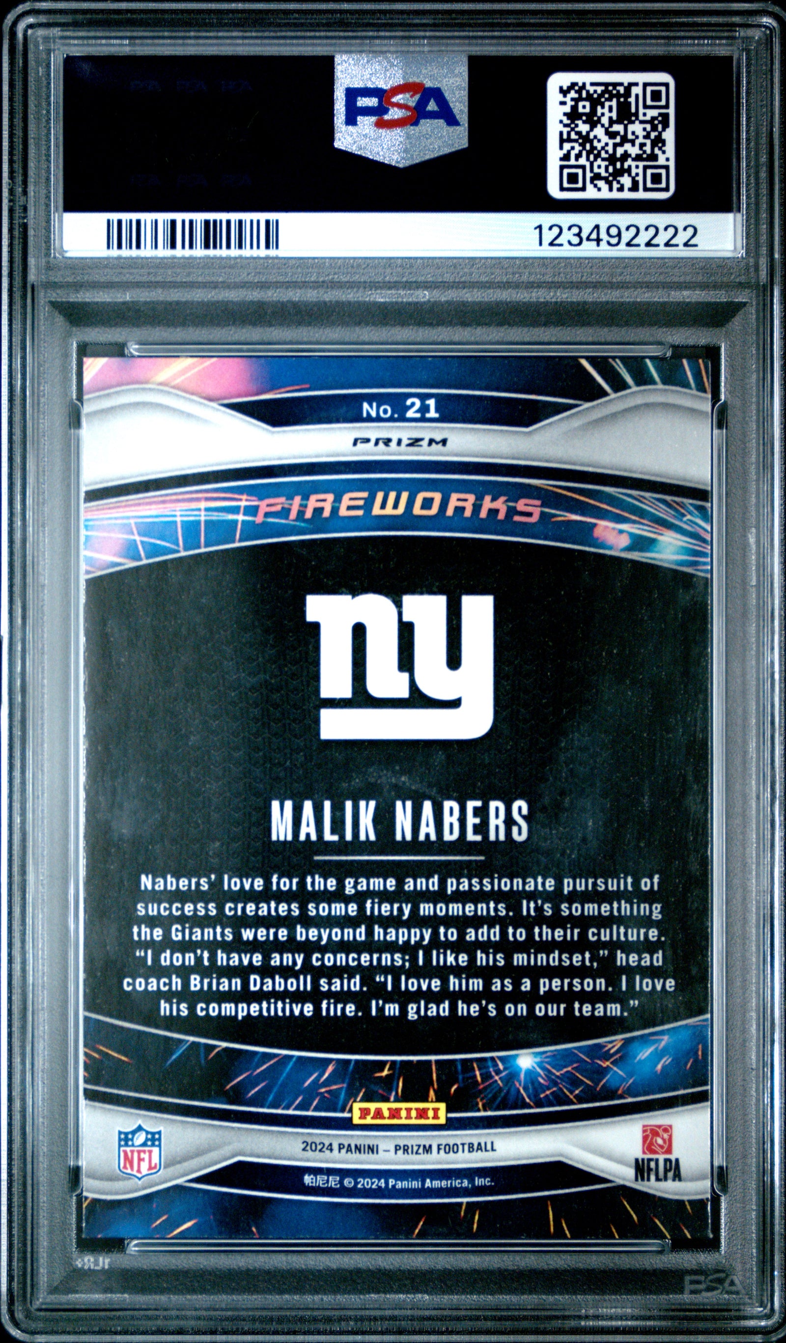 2024 Panini Prizm Fireworks #21 Malik Nabers Green Ice PSA 10