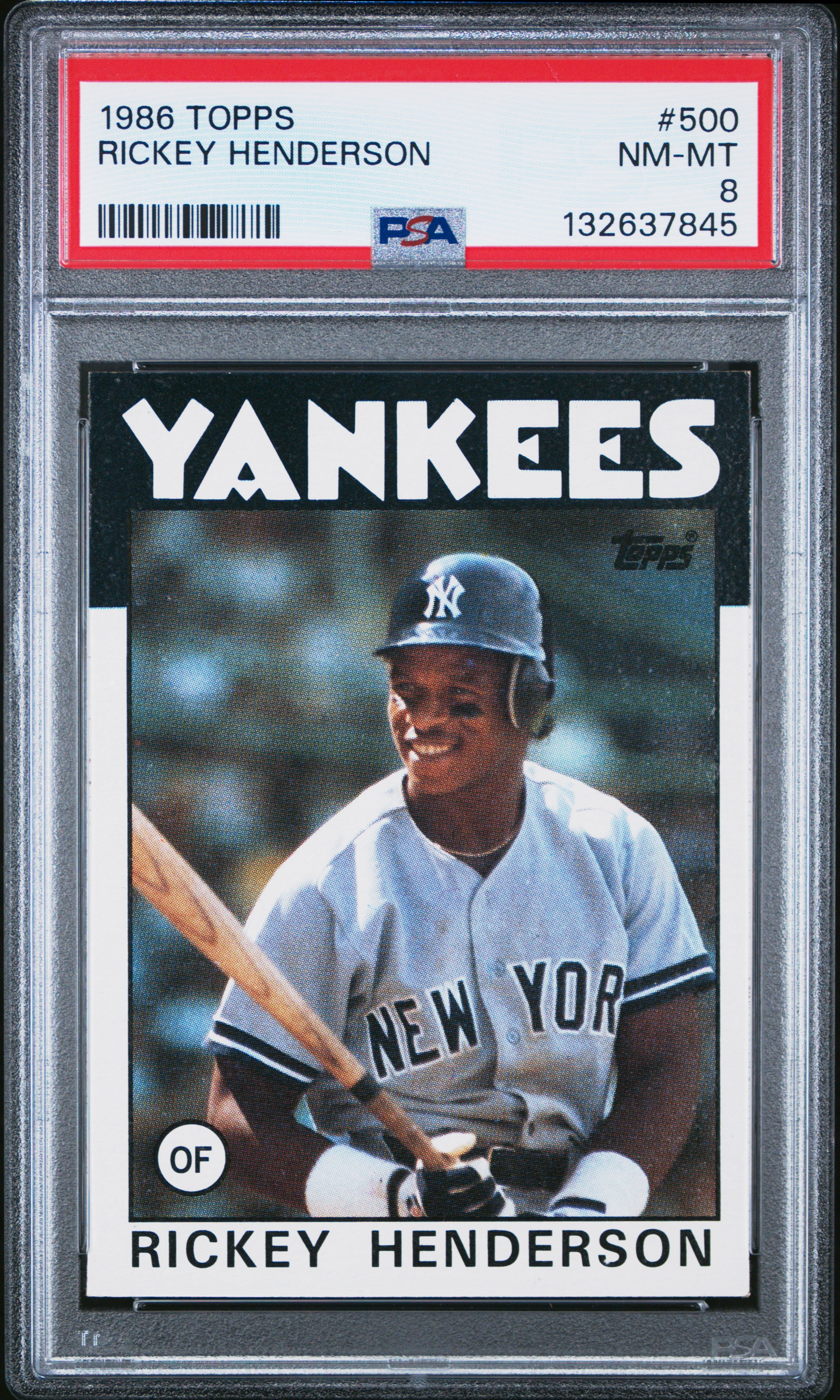 1986 TOPPS 500 RICKEY HENDERSON PSA 8 - front
