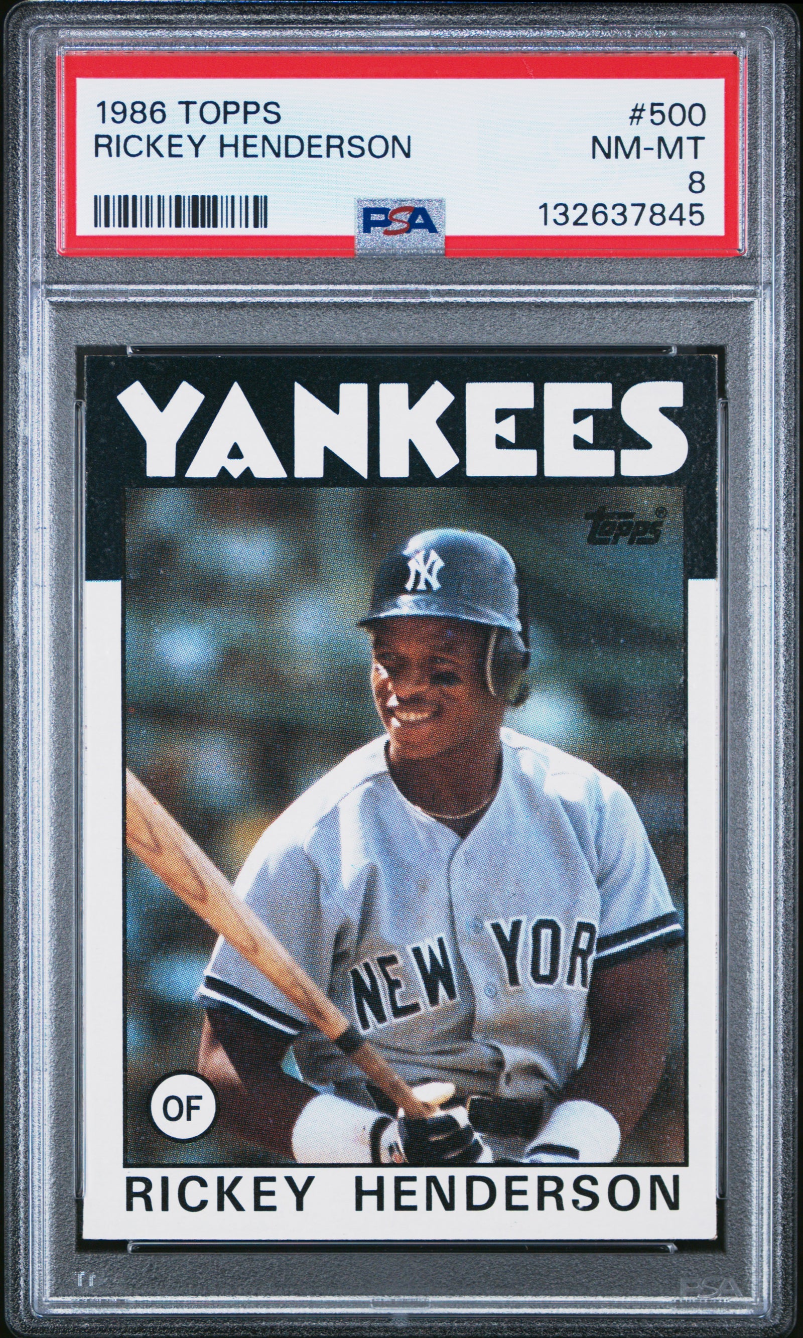 1986 TOPPS 500 RICKEY HENDERSON PSA 8 - front