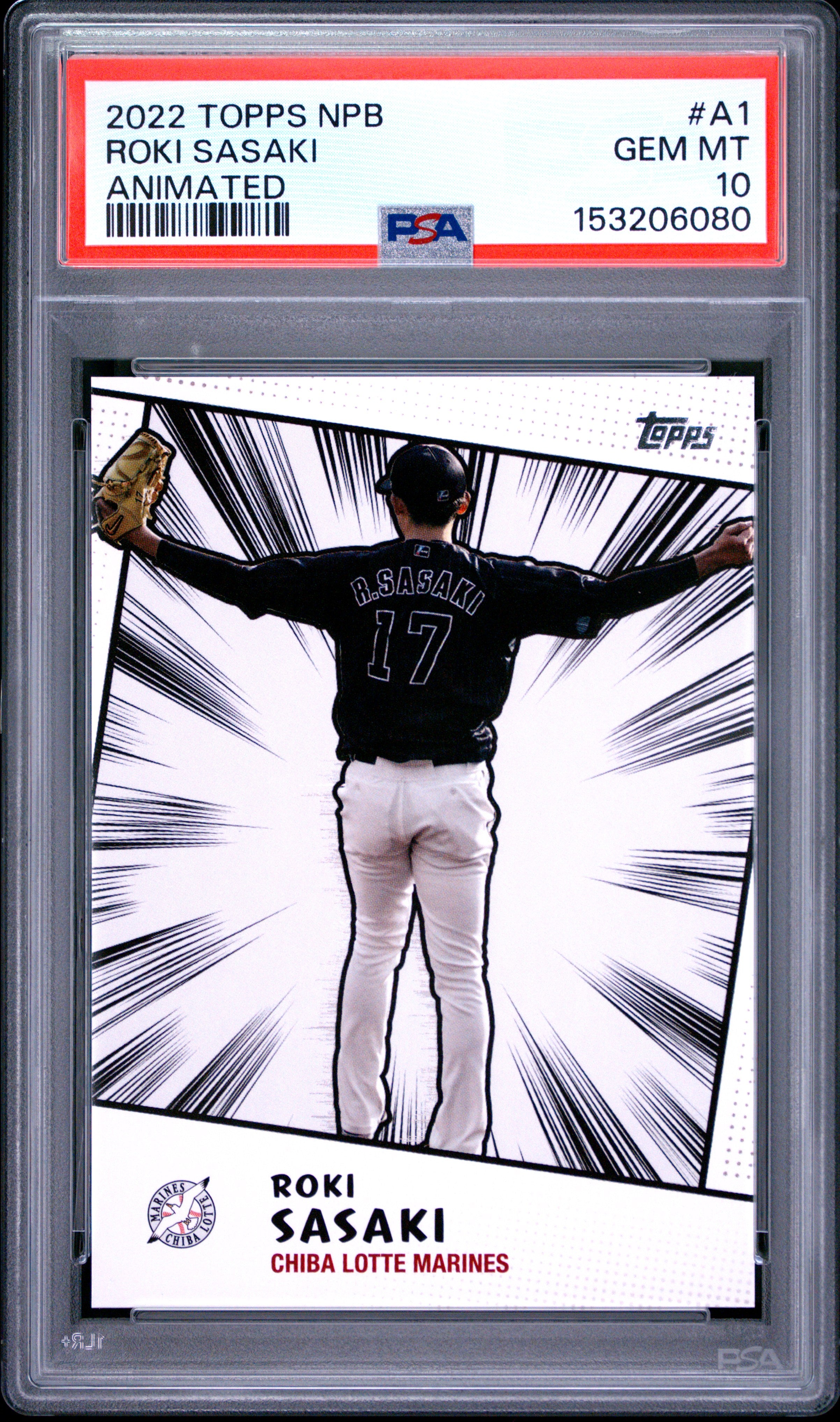 2022 TOPPS NIPPON PROFESSIONAL BASEBALL ANIMATED A1 ROKI SASAKI PSA 10 - front